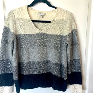 EUC Faconnable cream & gray large striped lambs wool fisherman’s sweater…